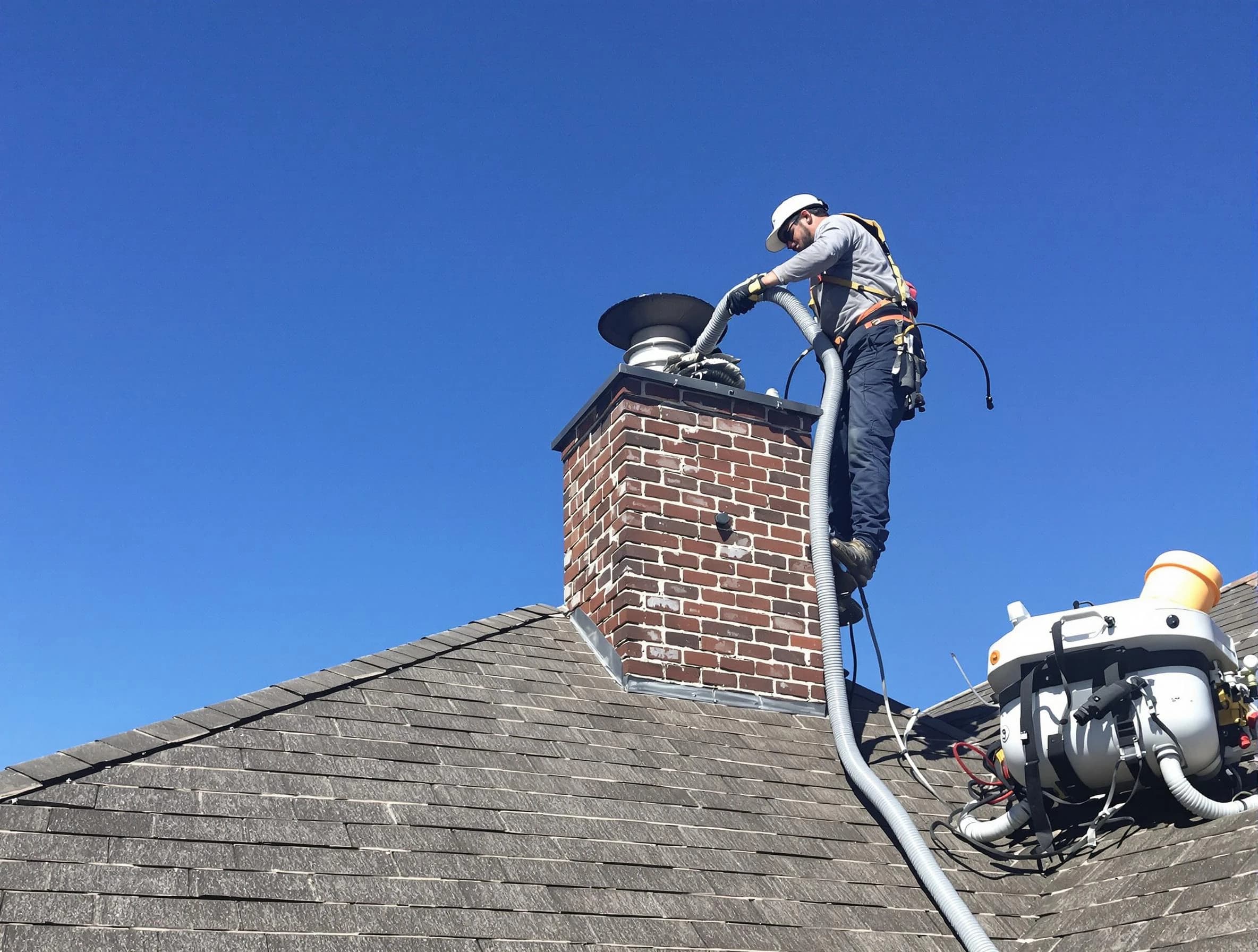 Dedicated Woodmoor Chimney Sweep team member cleaning a chimney in Woodmoor, CO
