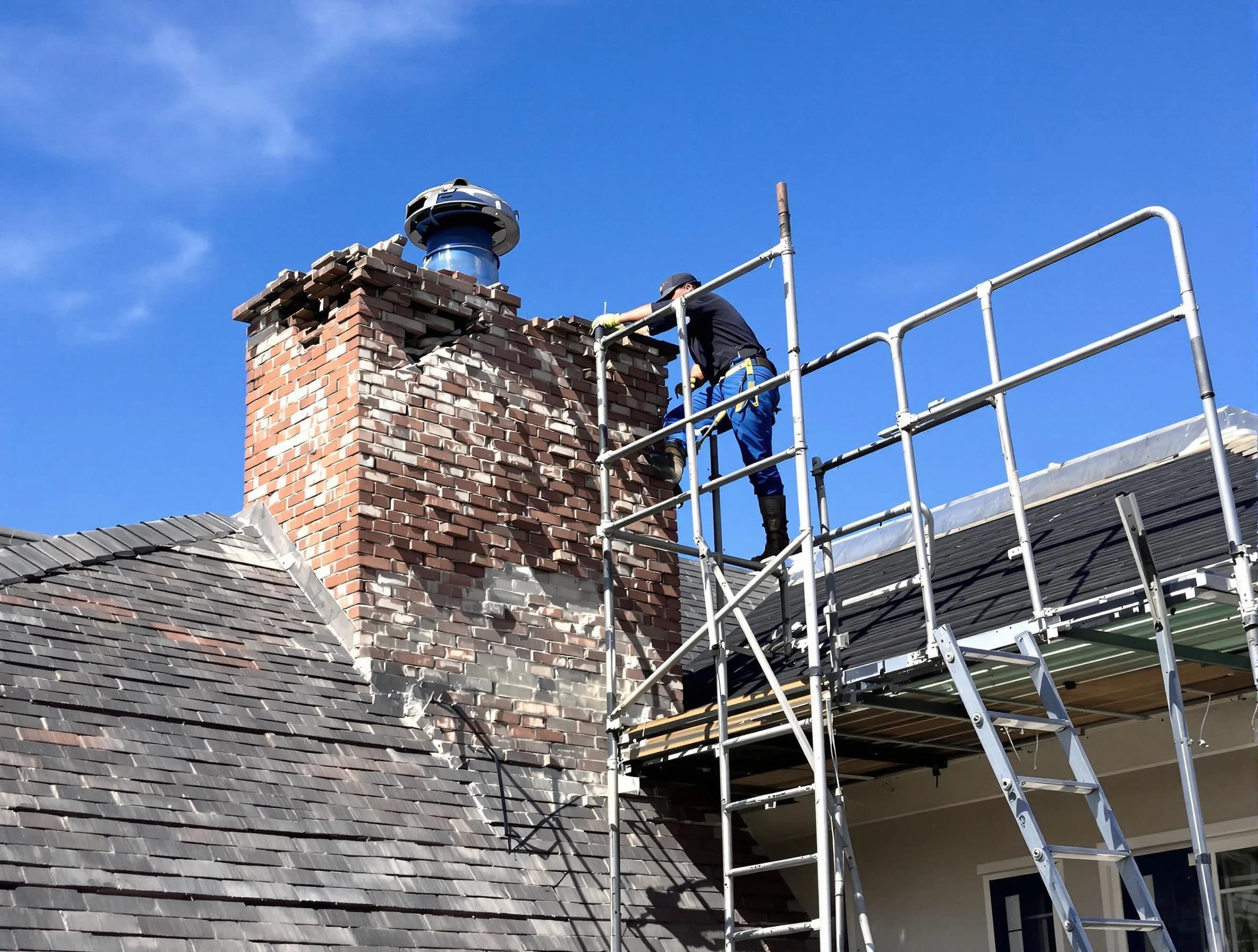 Rebuilding a chimney structure by Woodmoor Chimney Sweep in Woodmoor, CO