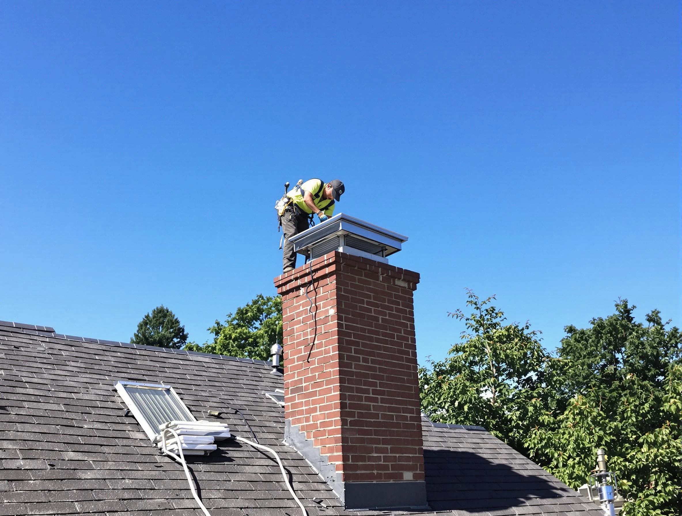 Woodmoor Chimney Sweep technician measuring a chimney cap in Woodmoor, CO